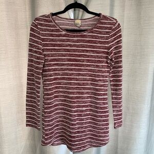 Cover Stitched Maroon and White Striped‎ Shirt